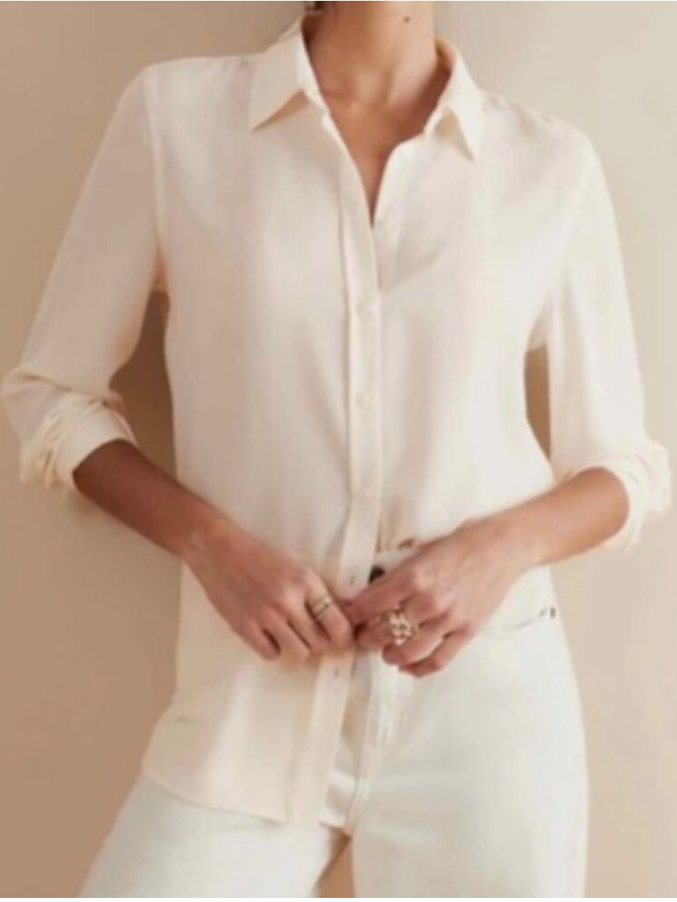 Classic Cream Button-Down Shirt - Lightweight Collared Women's Top